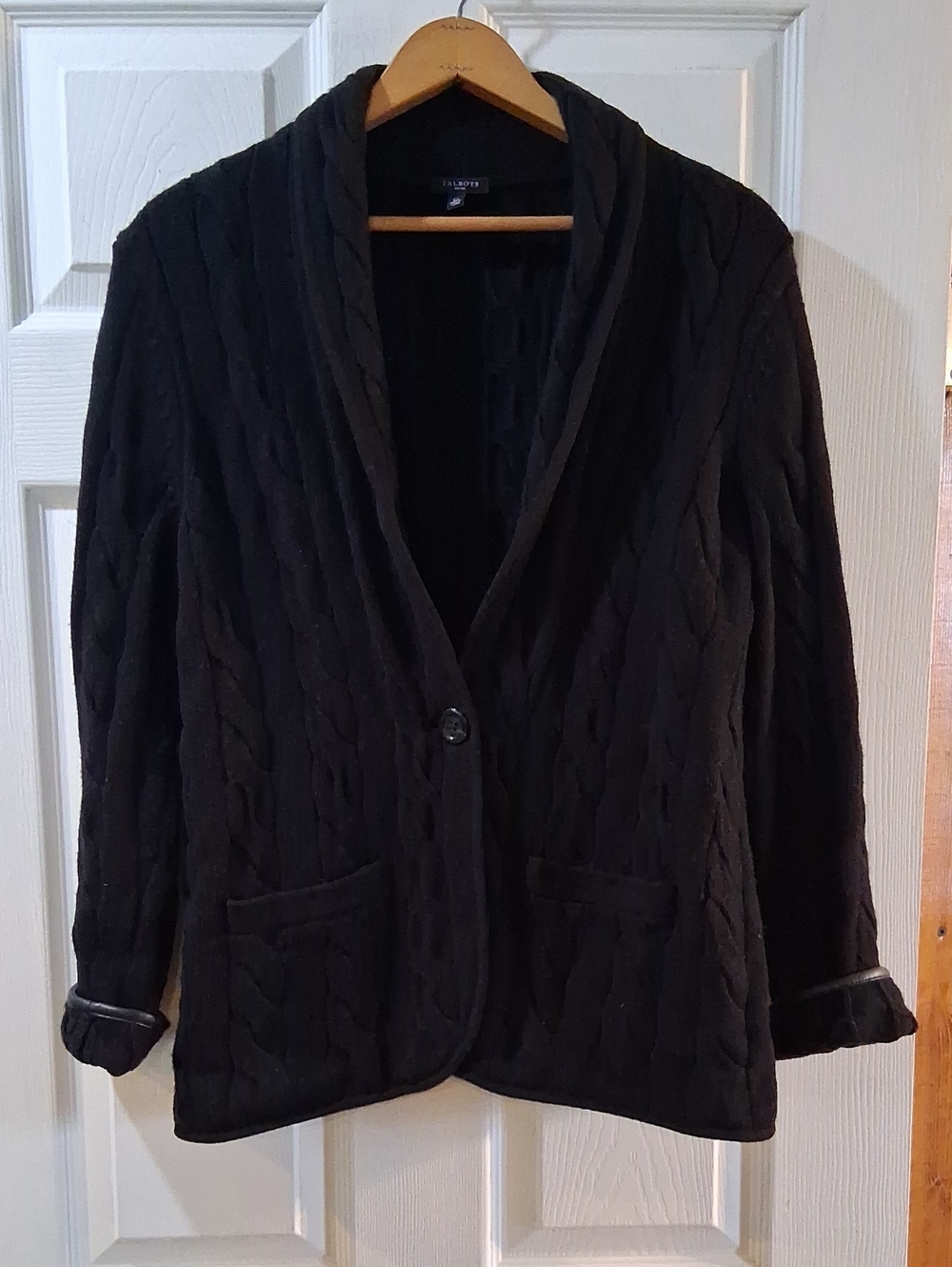 Talbots Black Cable-Knit Shawl Collar Blazer